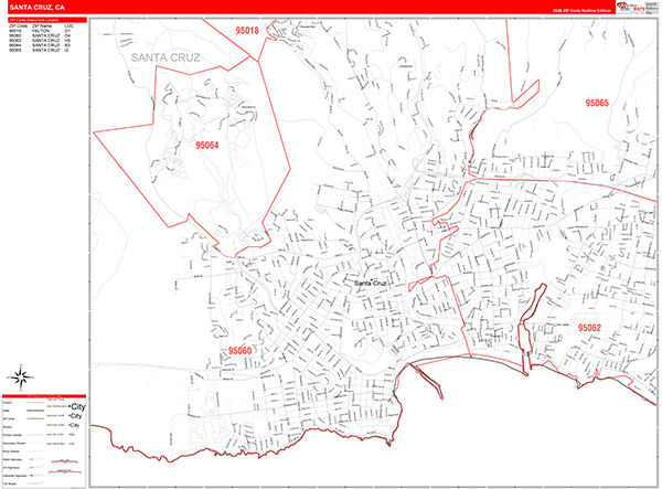 Santa Cruz Zip Code Wall Map
